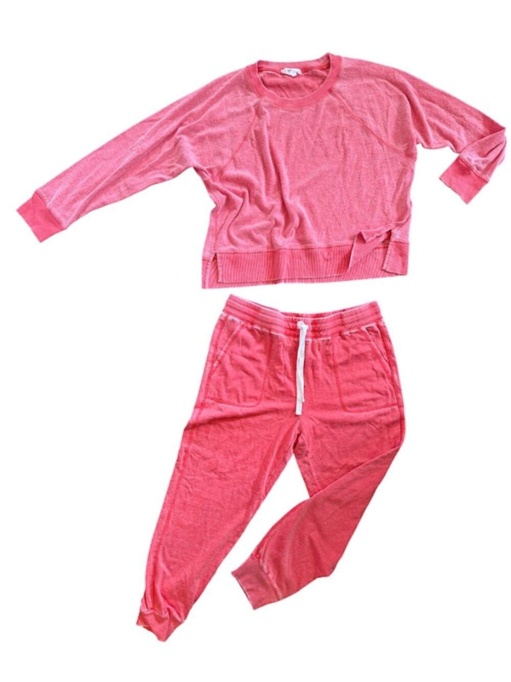 Splendid Washed Out Red Loungewear Sweatshirt Sweatpant Set